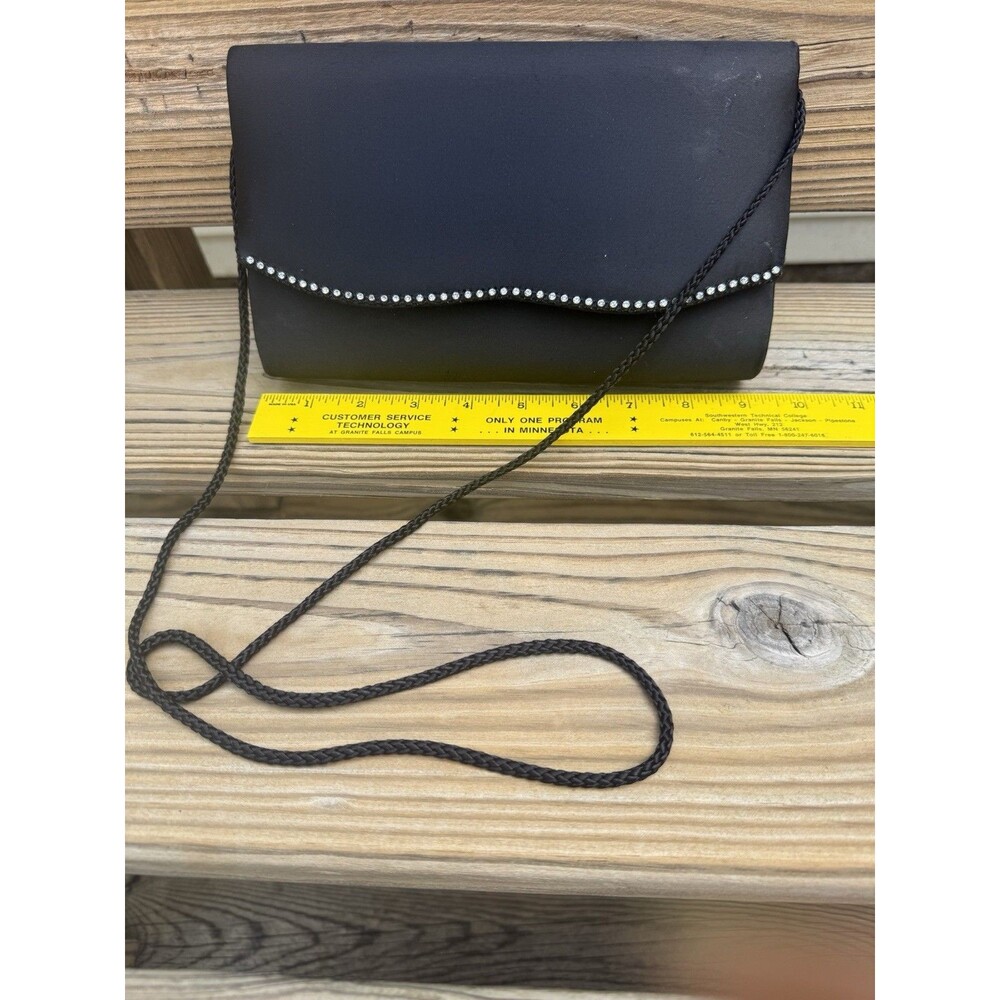 La Regale Black Purse Evening Bag Small Rectangular Clutch Rhinestones Elegant